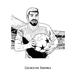 Image à colorier de Luis Suárez version dessin animé avec un ballon de football