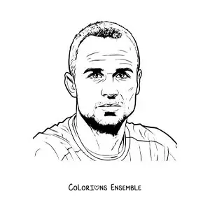 Image à colorier d’un portrait réaliste d’Andrés Iniesta