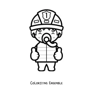 Image à colorier d'un pompier kawaii portant un masque respiratoire