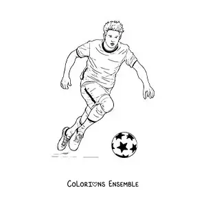 Image à colorier de Kevin De Bruyne version dessin animé en train de jouer au football