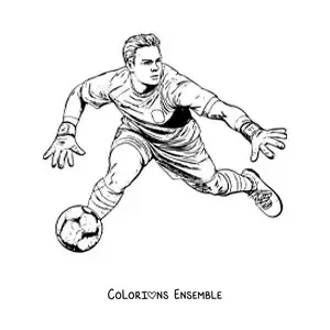Image à colorier de Manuel Neuer version dessin animé jouant comme gardien de but