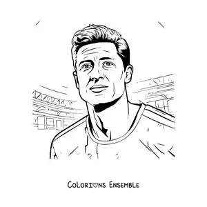 Image à colorier d’un portrait de Robert Lewandowski version dessin animé dans le stade