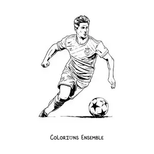 Coloriage de Robert Lewandowski version dessin animé en train de jouer au football