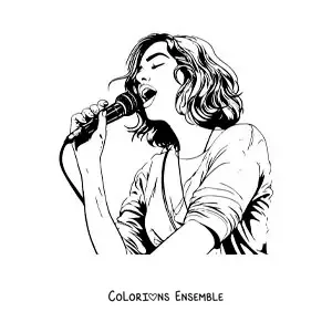 Coloriage de Dua Lipa version dessin animé en train de chanter avec un micro