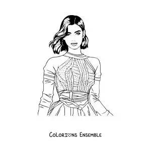 Coloriage de Dua Lipa façon dessin animé avec une robe
