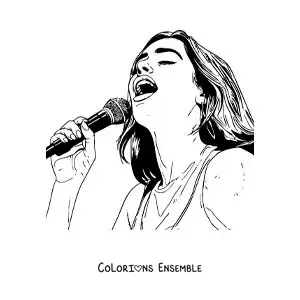 Coloriage de Dua Lipa version dessin animé en train de chanter