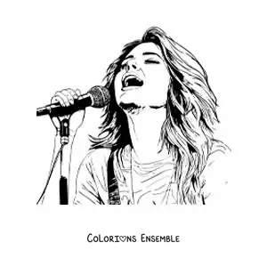 Coloriage de Selena Gomez version dessin animé en train de chanter avec un micro