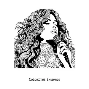 Coloriage d’un portrait de Selena Gomez en train de chanter