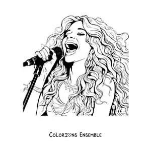 Coloriage de Shakira façon dessin animé en train de chanter
