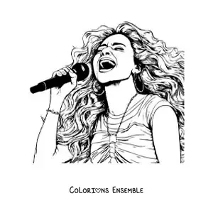 Coloriage de Shakira en train de chanter avec un micro dans un style réaliste