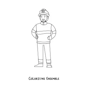 Image à colorier d'un pompier vu de face