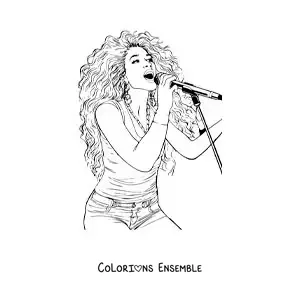 Coloriage de Shakira version dessin animé en train de chanter
