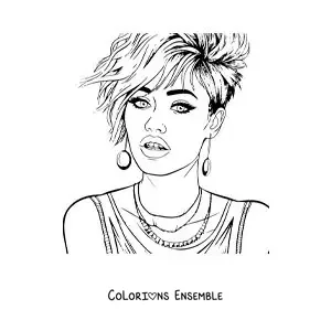Coloriage de Miley Cyrus version dessin animé avec une coupe courte
