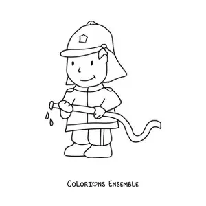 Image à colorier d'un pompier animé souriant