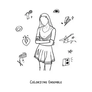 Coloriage d’une silhouette d’Olivia Rodrigo sans visage sur la pochette de son album Sour