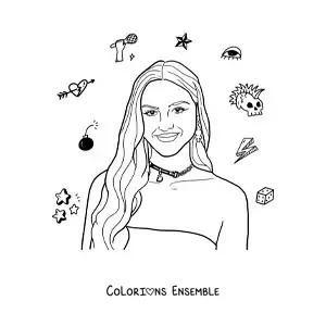 Coloriage d’un portrait d’Olivia Rodrigo version dessin animé