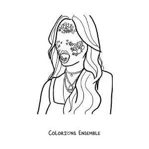 Coloriage d’une silhouette d’Olivia Rodrigo sur la pochette de son album Sour