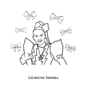 Coloriage de JoJo Siwa version dessin animé avec des nœuds