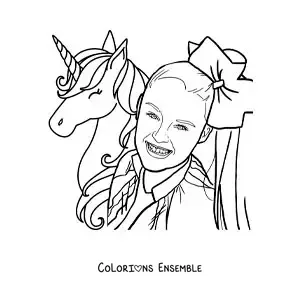 Coloriage de JoJo Siwa avec une licorne