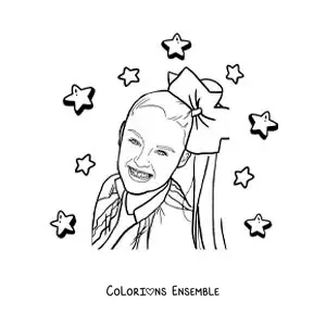 Coloriage d’un portrait de JoJo Siwa avec des étoiles