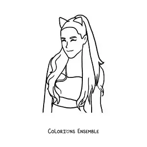 Coloriage d’Ariana Grande version dessin animé kawaii avec des oreilles de chat