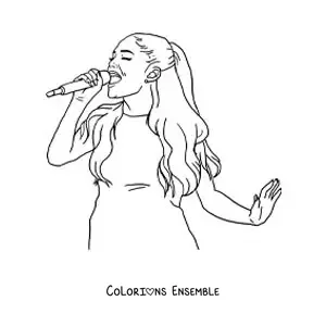 Coloriage d’Ariana Grande version dessin animé en train de chanter
