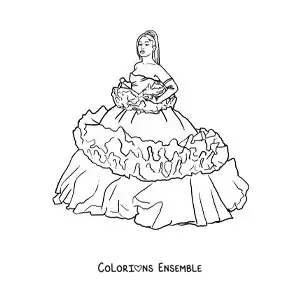 Coloriage d’Ariana Grande version dessin animé avec une belle robe