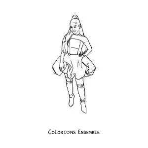 Coloriage d’Ariana Grande version dessin animé avec une robe et des bottes