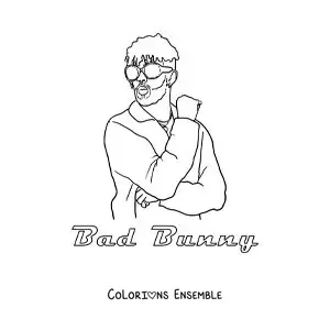Coloriage de Bad Bunny version dessin animé avec son nom