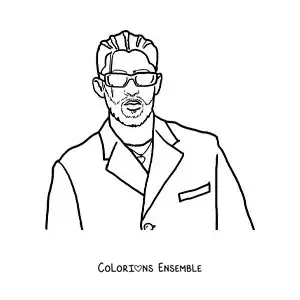 Coloriage d’un portrait de Bad Bunny version dessin animé