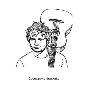 Coloriage d’un portrait au crayon d’Ed Sheeran avec une guitare