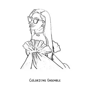 Coloriage d’un portrait de Lady Gaga version dessin animé avec des lunettes de soleil