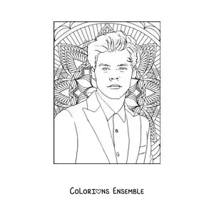 Coloriage d’un mandala avec un portrait de Harry Styles