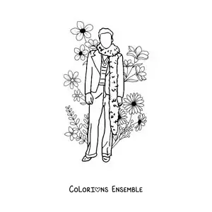 Coloriage d’une silhouette de Harry Styles avec des fleurs