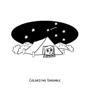 Coloriage d'un petit garçon animé qui campe pendant la nuit