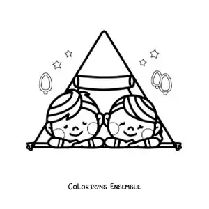 Coloriage d’un couple kawaii dans une tente