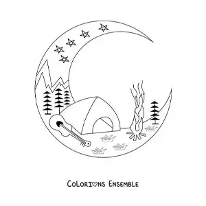 Coloriage d’un camping la nuit