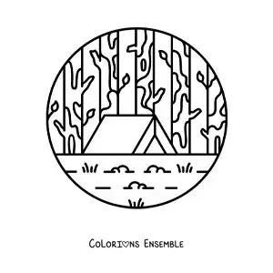 Coloriage d’une tente dans la forêt