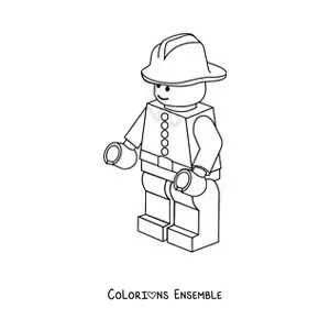 Image à colorier d'un pompier en jouet style Lego