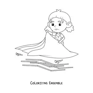 Coloriage d’une fille en train de monter une tente