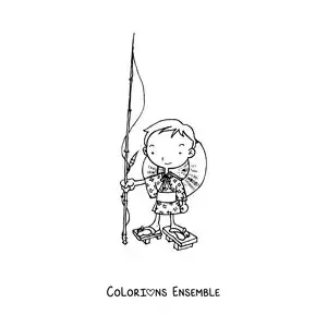 Image à colorier d’un petit pêcheur japonais animé