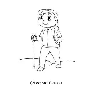Image à colorier d’un jeune marcheur