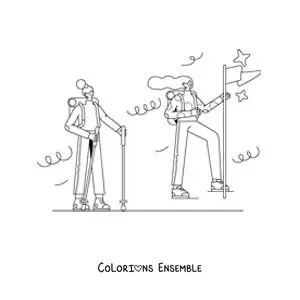 Image à colorier de deux filles qui font de la randonnée