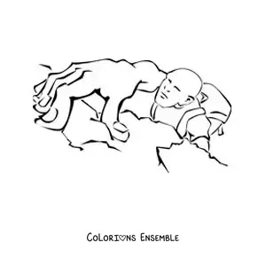 Image à colorier d’un randonneur qui grimpe jusqu’au sommet