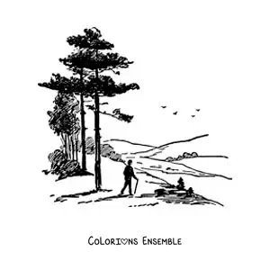 Image à colorier de la silhouette d’un marcheur dans les montagnes