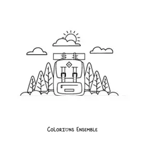 Image à colorier d’un sac à dos pour la randonnée en pleine nature