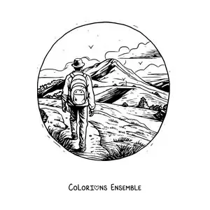 Image à colorier d’un marcheur en pleine aventure dans les montagnes