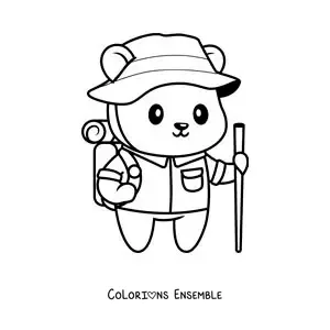 Image à colorier d’un ours randonneur kawaii