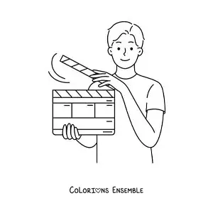 Image à colorier d’un réalisateur de cinéma avec son clap
