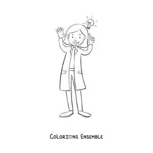 Image à colorier d'une femme scientifique animée